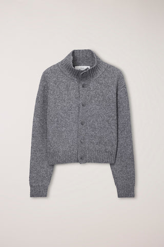UNISEX HIGH NECK BUTTON CARDIGAN MELANGE GREY