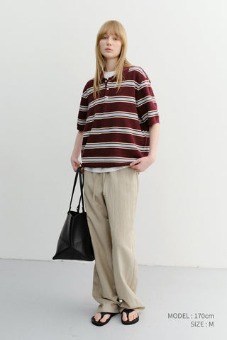 UNISEX MULTI STRIPED POLO KNIT BURGUNDY SKY BLUE