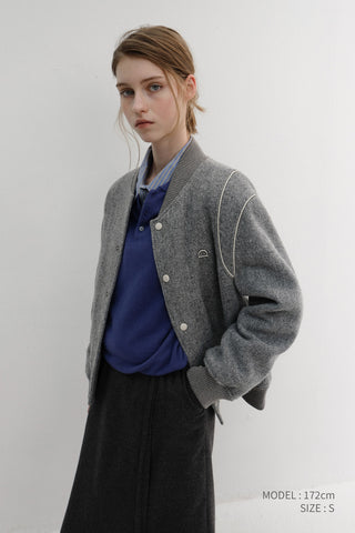 UNISEX BOUCLE WOOL VARSITY JACKET MELANGE GREY
