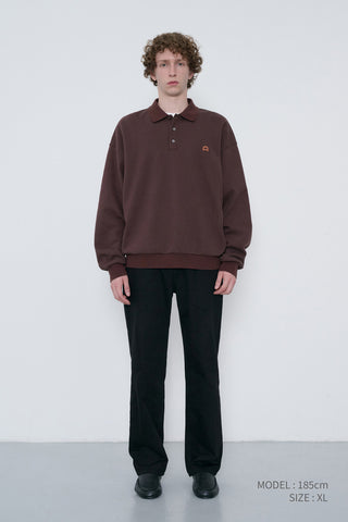 UNISEX LEATHER LOGO COLLARED T-SHIRT BROWN