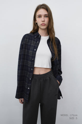 UNISEX CHECKED FLANNEL BD SHIRT DARK NAVY