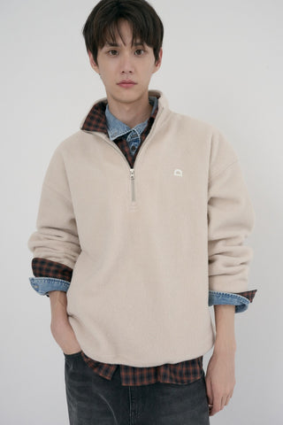 UNISEX HALF ZIP-UP FLEECE SWEATSHIRT CREAM