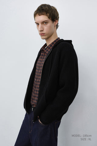 UNISEX HOODED KNIT CARDIGAN BLACK