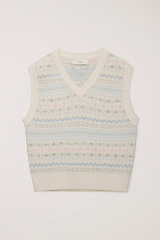 UNISEX CRAFTED V-NECK KNIT VEST CREAM