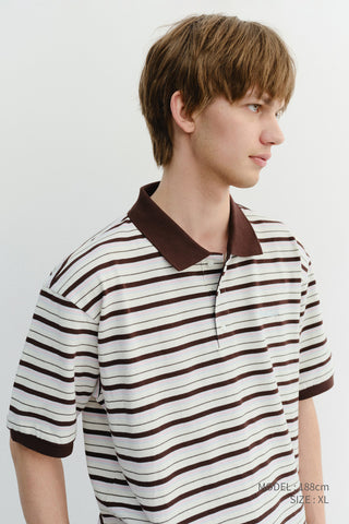 UNISEX STRIPED POLO SHIRT BROWN