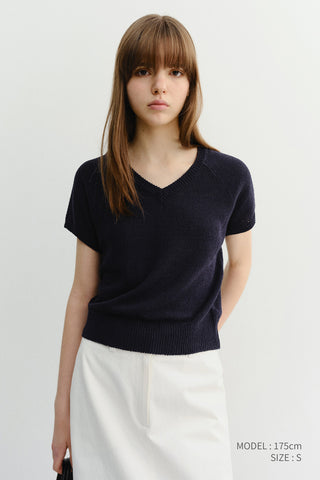 SUMMER LINEN V-NECK KNIT NAVY