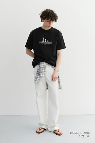 UNISEX APPLIQUE YACHT T-SHIRT BLACK