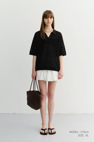 UNISEX CHUNKY POLO KNIT BLACK
