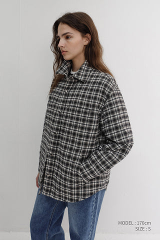 UNISEX QUILTED FLANNEL SHIRT BLACK CHECK