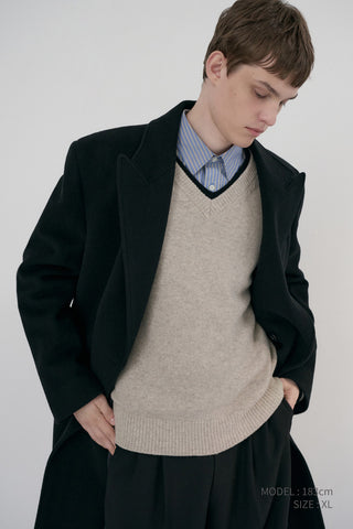 UNISEX SOFT VOLUME V-NECK SWEATER LIGHT PEBBLE