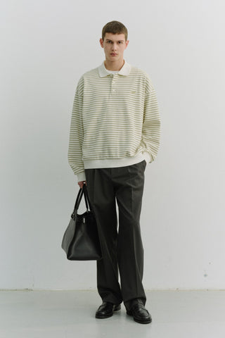 UNISEX STRIPED LOGO COLLARED T-SHIRT OLIVE STRIPE
