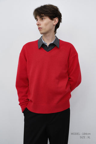 UNISEX CASHMERE V-NECK SWEATER RED