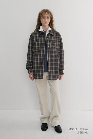 UNISEX QUILTED FLANNEL SHIRT BROWN CHECK