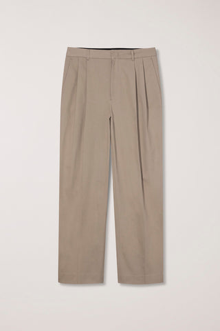 DOUBLE PLEATED WIDE CHINO SLACKS BEIGE