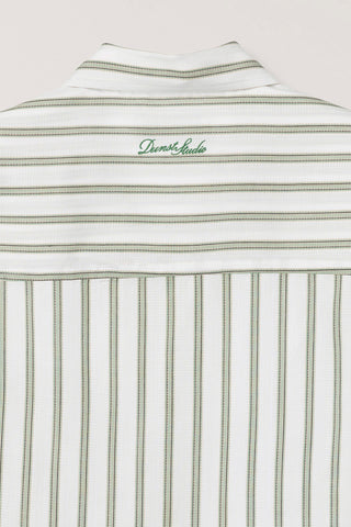 CROPPED OPEN COLLARED STRIPED SHIRT GREEN STRIPE