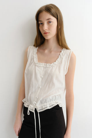 FRILL SLEEVELESS BLOUSE WHITE