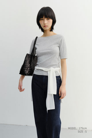 ESSENTIAL BOAT NECK T-SHIRT MELANGE GREY