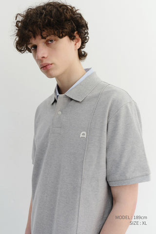 UNISEX LEATHER LOGO POLO SHIRT MELANGE GREY