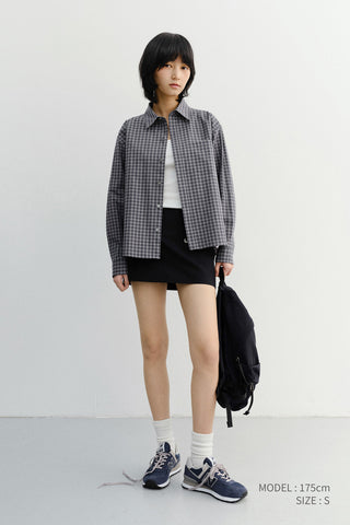 UNISEX CROPPED CHECKED SHIRT NAVY CHECK