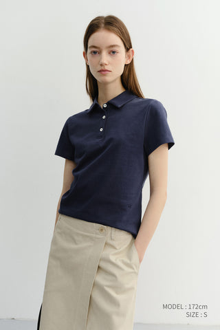 CROPPED SLIM COLLARED T-SHIRT NAVY