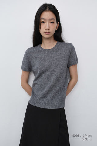 HALF SLEEVE KNIT TOP MELANGE GREY