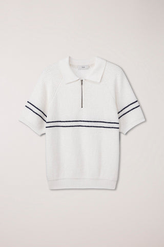 HALF ZIP-UP STRIPED POLO KNIT WHITE