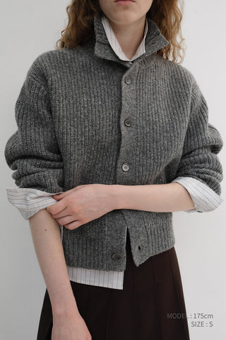 UNISEX HIGH NECK BUTTON CARDIGAN MELANGE GREY