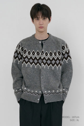 UNISEX CHUNKY PATTERN CARDIGAN MELANGE GREY