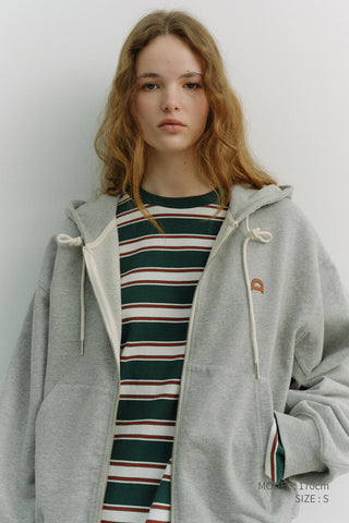 UNISEX LEATHER LOGO ZIP-UP HOODIE MELANGE GREY