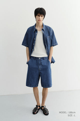 UNISEX LINEN DENIM SHORTS CLASSIC BLUE