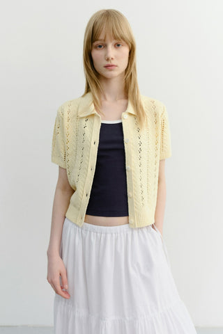 COLLARED HALF SLEEVE CARDIGAN BUTTER