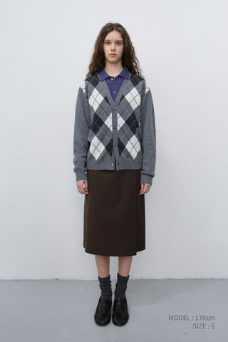 UNISEX V-NECK ARGYLE CARDIGAN GREY