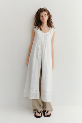 NEEDLEWORK BABYDOLL DRESS WHITE