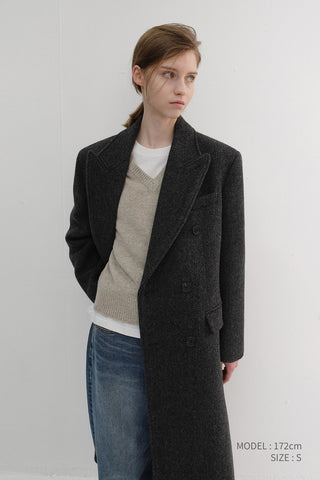 UNISEX TAILORED DOUBLE-BREASTED COAT CHARCOAL GREY PATTERN