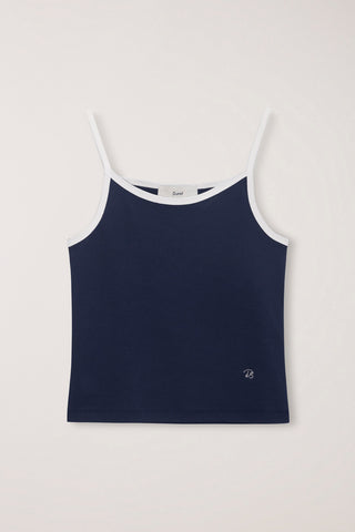 2-TONE TRIM SLEEVELESS TOP NAVY IVORY