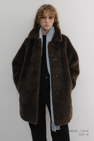 FLUFFY FUR JACKET BROWN