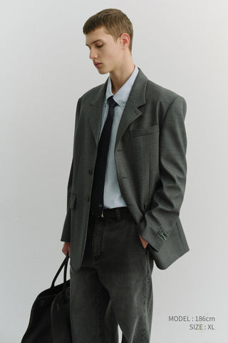UNISEX 3 BUTTON WOOL BLAZER CHARCOAL GREY