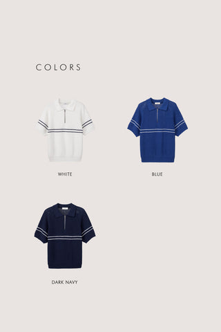 HALF ZIP-UP STRIPED POLO KNIT DARK NAVY