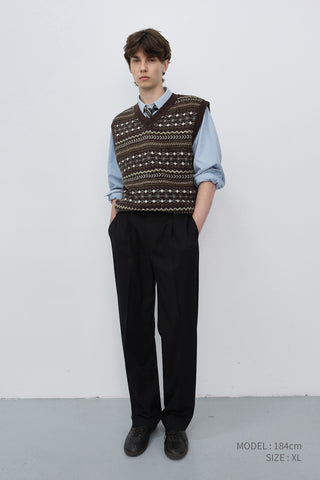 UNISEX CRAFTED V-NECK KNIT VEST DEEP BROWN