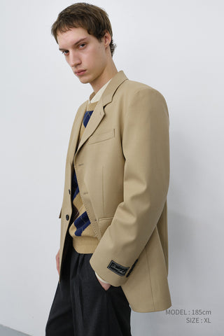 UNISEX REFINED MASCULINE WOOL BLAZER CARAMEL BEIGE
