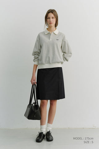 UNISEX STRIPED LOGO COLLARED T-SHIRT IVORY STRIPE