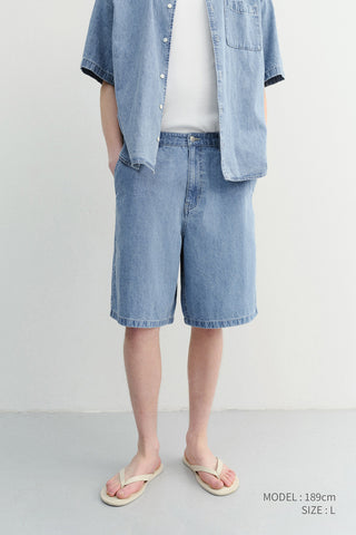 UNISEX LINEN DENIM SHORTS LIGHT BLUE