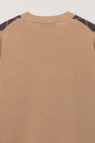 UNISEX ARGYLE CREWNECK SWEATER CAMEL BEIGE