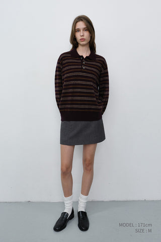 UNISEX COLLARED STRIPED SWEATER BROWN