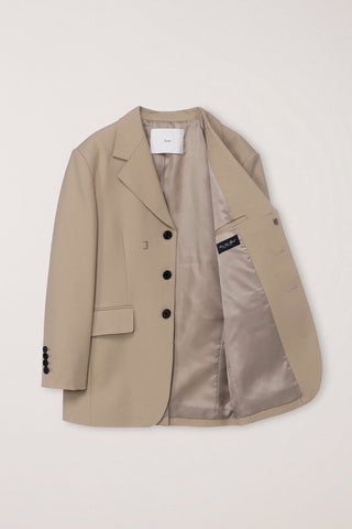 UNISEX REFINED MASCULINE WOOL BLAZER CARAMEL BEIGE