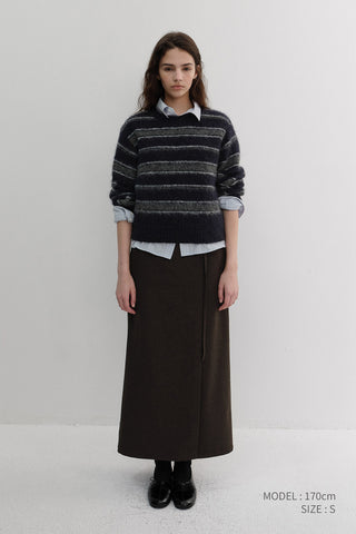 UNISEX STRIPED HAIRY SWEATER NAVY GREY