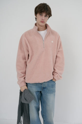 UNISEX HALF ZIP-UP FLEECE SWEATSHIRT CANDY PINK