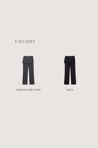 SKIRT LAYERED SLIM PANTS CHARCOAL GREY STRIPE