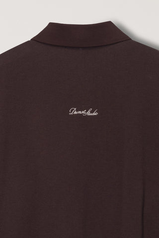 UNISEX LEATHER LOGO COLLARED T-SHIRT BROWN