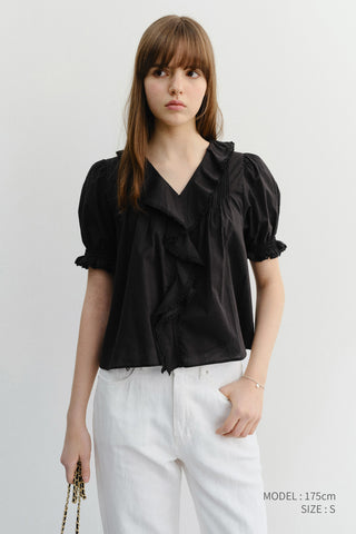RUFFLE BLOUSE BLACK